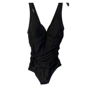 Black One Piece Bathing Suit with Ruching Detail Sz L NWT